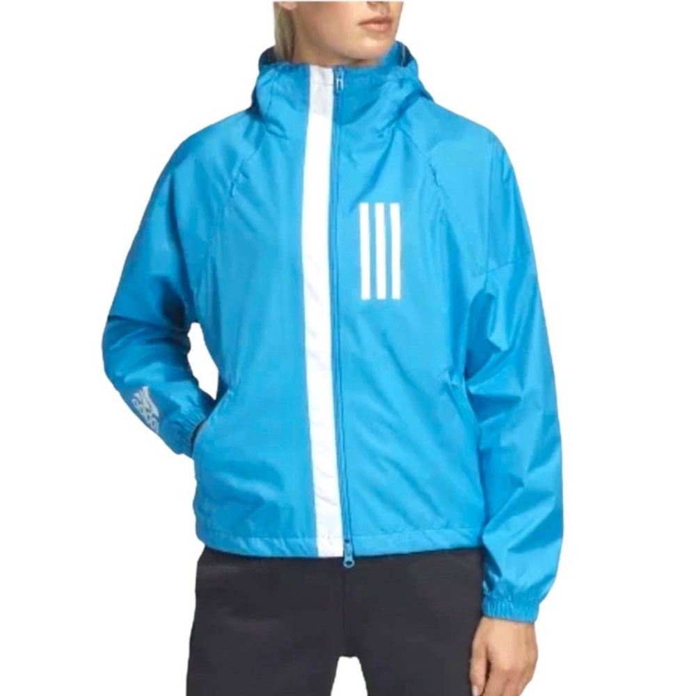 Adidas W.N.D. Windbreaker Jacket Water Repellent Womens Cyan Blue Full Zip Small